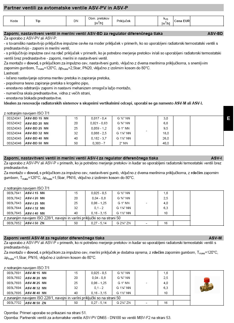 Partner ventil za avtomatske ventile ASV-PV in ASV-P